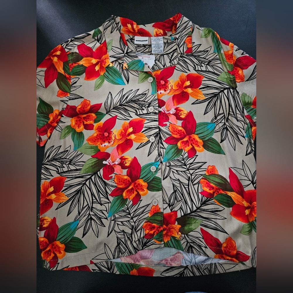 Vintage - NWT White Stag Floral Button-Up Camp Shirt - Size XL